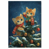 Christmas Kittens Canvas Wall Art – Cute Orange Tabby Cats with Cocoa & Ornaments in Tree – Cozy Holiday Print with Scarves & Snowy Decor on Ready to Hang 1.5" Thick Canvas Wrap, Floating Framed Canvas, Flat Rolled Canvas