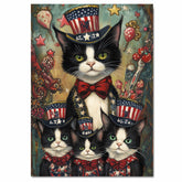 United We Purr: Tuxedo Cat Mom with Three Kittens in a Patriotic Scene - Delightful American-Themed Painting on Ready to Hang 1.5" Thick Canvas Wrap, Floating Framed Canvas, Flat Rolled Canvas