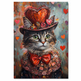 Victorian Grace: Cat in an Elegant European Flowery Dress and Hat with a Heartfelt Touch Charming Painting on Ready to Hang 1.5" Thick Canvas Wrap, Floating Framed Canvas, Flat Rolled Canvas