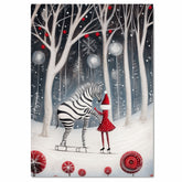 Enchanted Christmas Zebra Ice Skating Print – Whimsical Winter Art with Girl in Red Dress, Snowy Forest Holiday Decor, Fantasy Animal Illustration on Ready to Hang 1.5" Thick Canvas Wrap, Floating Framed Canvas, Flat Rolled Canvas