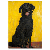 Thoughtful Black Dog Portrait in Oil – Vintage Gustav Klimt-Inspired Art on Yellow-Orange Backdrop on Ready to Hang 1.5" Thick Canvas Wrap, Floating Framed Canvas, Flat Rolled Canvas