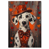 Love in Style: Dalmatian in a Red Heart-Patterned Dress and Hat Adorable Romantic Painting on Ready to Hang 1.5" Thick Canvas Wrap, Floating Framed Canvas, Flat Rolled Canvas