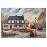 Winter Farmhouse – Cozy Snow-Covered Country Home with Red Barn and Horse Wall Art Print on Ready to Hang 1.5" Thick Canvas Wrap, Floating Framed Canvas, Flat Rolled Canvas