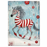 Peppermint Candy Cane Zebra Christmas Ice Skating Print – Whimsical Red & White Holiday Art, Fantasy Winter Animal Wall Decor, Zebra in Skates Illustration on Ready to Hang 1.5" Thick Canvas Wrap, Floating Framed Canvas, Flat Rolled Canvas