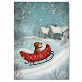 Whimsical Dachshund in Red Sleigh by Snowy Cottage Cozy Christmas Dog Art Print for Holiday Decor, Winter Pet Lover Gift, or Festive Wall Accent on Ready to Hang 1.5" Thick Canvas Wrap, Floating Framed Canvas, Flat Rolled Canvas