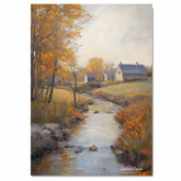 Autumn Light – Tranquil Stream Through the Village on Ready to Hang 1.5" Thick Canvas Wrap, Floating Framed Canvas, Flat Rolled Canvas