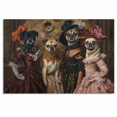 Victorian Dog Art Print of Four Elegant Pug Ladies in Gowns Perfect Gift for Dog Lovers Unique Pet Decor for Home Office or Whimsical Wall Display on Ready to Hang 1.5" Thick Canvas Wrap, Floating Framed Canvas, Flat Rolled Canvas