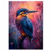 Blue and Orange Kingfisher Style Bird with Vibrant Abstract Pink and Purple Background on Ready to Hang 1.5" Thick Canvas Wrap, Floating Framed Canvas, Flat Rolled Canvas