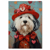 Regal Elegance: Old English Sheepdog in a Distinguished Outfit with Hat on Ready to Hang 1.5" Thick Canvas Wrap, Floating Framed Canvas, Flat Rolled Canvas