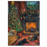 A Vintage Christmas Scene of a Living Room With Puppies on Ready to Hang 1.5" Thick Canvas Wrap, Floating Framed Canvas, Flat Rolled Canvas
