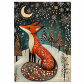 Magical Winter Fox Canvas – Red Fox with Snowflakes and Trees Under a Starry Night Sky and Crescent Moon on Ready to Hang 1.5" Thick Canvas Wrap, Floating Framed Canvas, Flat Rolled Canvas