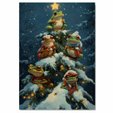 Christmas Wall Art Featuring Frogs in a Snowy Tree with Star Lights and Scarves Fun and Whimsical Holiday Animal Print for Winter Home Décor on Ready to Hang 1.5" Thick Canvas Wrap, Floating Framed Canvas, Flat Rolled Canvas