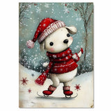 Whimsical Christmas Dog Ice Skating in Red Hat and Scarf Winter Art Print or Canvas for Festive Holiday Decor on Ready to Hang 1.5" Thick Canvas Wrap, Floating Framed Canvas, Flat Rolled Canvas