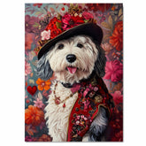 Gentleman's Poise: Old English Sheepdog in a Handsome Suit and Hat on Ready to Hang 1.5" Thick Canvas Wrap, Floating Framed Canvas, Flat Rolled Canvas