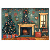 Warm Winter Wishes – Festive Living Room with Fireplace & Tree on Ready to Hang 1.5" Thick Canvas Wrap, Floating Framed Canvas, Flat Rolled Canvas