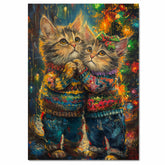Christmas Kittens in Sweaters Festive Holiday Cats Painting Colorful Lights Adorable Winter Scene Perfect for Home Office Seasonal Decoration or Gift on Ready to Hang 1.5" Thick Canvas Wrap, Floating Framed Canvas, Flat Rolled Canvas