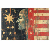 Vintage American Folk Art Patriotic Wall Print on Rustic Wood Texture on Ready to Hang 1.5" Thick Canvas Wrap, Floating Framed Canvas, Flat Rolled Canvas