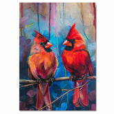 Two Red Cardinals on a Branch – Romantic Bird Painting in Soft Pastel and Rich Color Tones for Peaceful and Elegant Nature Scenes on Ready to Hang 1.5" Thick Canvas Wrap, Floating Framed Canvas, Flat Rolled Canvas
