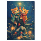 Christmas Kittens Canvas Wall Art – Orange Tabby Cats with Cocoa & Star in Snowy Tree – Holiday Décor Print with Ornaments and Cozy Scarves on Ready to Hang 1.5" Thick Canvas Wrap, Floating Framed Canvas, Flat Rolled Canvas