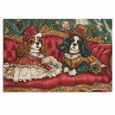 Royal Companions - Cavalier King Charles Spaniels Dressed in Elegant Victorian Attire on Cozy Couch on Ready to Hang 1.5" Thick Canvas Wrap, Floating Framed Canvas, Flat Rolled Canvas