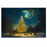 A Surreal Night Scene of a Glowing Christmas Tree on Ready to Hang 1.5" Thick Canvas Wrap, Floating Framed Canvas, Flat Rolled Canvas