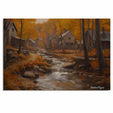 Autumn Country Road with Stream – Rustic Fall Landscape Oil Painting Print on Ready to Hang 1.5" Thick Canvas Wrap, Floating Framed Canvas, Flat Rolled Canvas