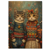 Christmas Kittens in Festive Sweaters Adorable Holiday Cat Painting Whimsical Winter Scene Perfect for Cozy Home Office Seasonal Decoration or Gift on Ready to Hang 1.5" Thick Canvas Wrap, Floating Framed Canvas, Flat Rolled Canvas