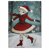 Graceful Christmas Cougar Ice Skating in Red Dress Whimsical Holiday Big Cat Art in Snowy Forest for Winter Decor and Festive Animal-Themed Home Styling on Ready to Hang 1.5" Thick Canvas Wrap, Floating Framed Canvas, Flat Rolled Canvas