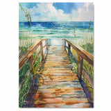 Sunlit Coastal Boardwalk Watercolor Painting – Beach Walkway to Turquoise Ocean with Seagrass on Ready to Hang 1.5" Thick Canvas Wrap, Floating Framed Canvas, Flat Rolled Canvas