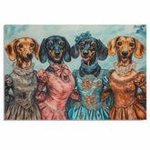 Victorian Dachshund Art Print with Four Sausage Dogs in Vintage Dresses A Hand Drawn Whimsical Dog Illustration for Unique Gift or Elegant Home Wall Decor on Ready to Hang 1.5" Thick Canvas Wrap, Floating Framed Canvas, Flat Rolled Canvas