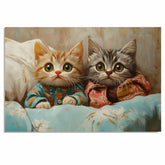 Painting of Two Cute Kittens in Colorful Pajamas Sitting Together Under a Blanket with Big Eyes and Soft Fur in a Cozy Setting with Warm Expressive Brush Strokes on Ready to Hang 1.5" Thick Canvas Wrap, Floating Framed Canvas, Flat Rolled Canvas