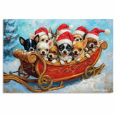 Dog Christmas Canvas - "Sleighing the Season" - Adorable Puppies in Santa Hats on a Festive Sleigh in Winter Snow on Ready to Hang 1.5" Thick Canvas Wrap, Floating Framed Canvas, Flat Rolled Canvas