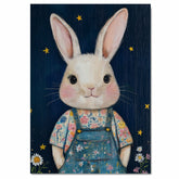 Whimsical Bunny Wall Art Cute Rabbit in Blue Overalls and Floral Shirt for Nursery Decor Farmhouse Bedroom Art Country Cottage Gifts for Animal Lovers on Ready to Hang 1.5" Thick Canvas Wrap, Floating Framed Canvas, Flat Rolled Canvas