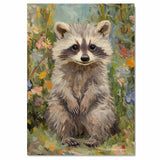 Van Gogh Style Raccoon Canvas Art – Fluffy Woodland Animal Surrounded by Wildflowers Painting on Ready to Hang 1.5" Thick Canvas Wrap, Floating Framed Canvas, Flat Rolled Canvas