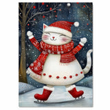 Christmas Wall Art Featuring Adorable Cat in White Dress Ice Skating Joyfully in Snow Whimsical Winter Print for Festive Feline Lovers and Holiday Home Decor on Ready to Hang 1.5" Thick Canvas Wrap, Floating Framed Canvas, Flat Rolled Canvas