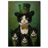 Luck of the Irish: Tuxedo Cat Mom and Four Kittens in Festive Green on Ready to Hang 1.5" Thick Canvas Wrap, Floating Framed Canvas, Flat Rolled Canvas