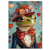 Whimsical Romance: Green Frog in a Victorian-Era European Suit and Hat Charming Heartfelt Artwork on Ready to Hang 1.5" Thick Canvas Wrap, Floating Framed Canvas, Flat Rolled Canvas