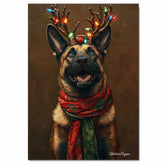 Rustic Wonders - Bernedoodle Dog with Lighted Antlers & Cozy Scarf on Rustic Background, Ready to Hang 1.5" Thick Canvas Wrap, Floating Framed Canvas, Flat Rolled Canvas