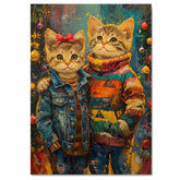 Christmas Kittens in Jackets and Sweaters Adorable Holiday Cat Painting Festive Winter Scene Perfect for Cozy Home Office Seasonal Decoration or Gift on Ready to Hang 1.5" Thick Canvas Wrap, Floating Framed Canvas, Flat Rolled Canvas