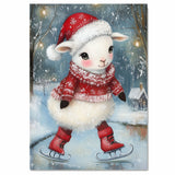 Whimsical Christmas Lamb Ice Skating Under Winter Lights in Red Sweater and Santa Hat – Sweet Holiday Animal Art for Nursery Decor, Gifts, and Seasonal Joy on Ready to Hang 1.5" Thick Canvas Wrap, Floating Framed Canvas, Flat Rolled Canvas