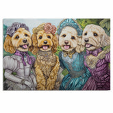 Victorian Poodle Art Print Featuring Four Elegant Dogs in Vintage Dresses A Whimsical Hand Drawn Dog Illustration for Gift Idea or Unique Home Wall Decor on Ready to Hang 1.5" Thick Canvas Wrap, Floating Framed Canvas, Flat Rolled Canvas