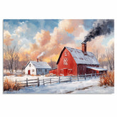 Red Barn in Winter – Snowy Farm Landscape with Horse and Carriage on Ready to Hang 1.5" Thick Canvas Wrap, Floating Framed Canvas, Flat Rolled Canvas