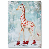 Whimsical Christmas Giraffe Ice Skating with Red Boots and Snowflake Accents – Playful Holiday Animal Art for Winter Decor and Festive Seasonal Cheer on Ready to Hang 1.5" Thick Canvas Wrap, Floating Framed Canvas, Flat Rolled Canvas