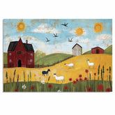 Farm Folk Art Print Featuring Red Barn Goats Sunny Hillside and Wildflowers Hand Painted Country Landscape Illustration for Rustic Wall Decor or Gift Idea on Ready to Hang 1.5" Thick Canvas Wrap, Floating Framed Canvas, Flat Rolled Canvas