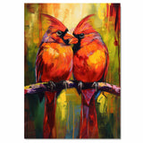 Contemporary Red Cardinal Pair – Artistic Nature-Inspired Painting with Abstract Background and Dripping Color Details on Ready to Hang 1.5" Thick Canvas Wrap, Floating Framed Canvas, Flat Rolled Canvas