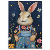 Bunny Wall Art Whimsical Rabbit in Blue Overalls with Flowers Cute Farmhouse Decor for Nursery Bedroom or Gifts for Animal Lovers and Country Cottage Homes on Ready to Hang 1.5" Thick Canvas Wrap, Floating Framed Canvas, Flat Rolled Canvas