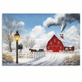 Winter Country Charm – White House and Red Barn Wall Art on Ready to Hang 1.5" Thick Canvas Wrap, Floating Framed Canvas, Flat Rolled Canvas