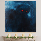 Chilling Presence: Dark Human Figure with Glowing Red Eyes Haunting Spooky Artwork on Ready to Hang 1.5" Thick Canvas Wrap, Floating Framed Canvas, Flat Rolled Canvas