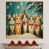 "Frosty Fun: Five Kittens in a Winter Wonderland" Cutie Cats in the Snow on Ready to Hang 1.5" Thick Canvas Wrap, Floating Framed Canvas, Flat Rolled Canvas