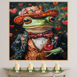 Aristocratic Charm: Whimsical Green Frog in a Victorian-Era Suit and Hat Elegant Heartfelt Artwork on Ready to Hang 1.5" Thick Canvas Wrap, Floating Framed Canvas, Flat Rolled Canvas